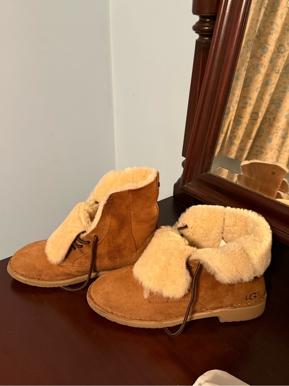 UGG Quincy - Tan Suede Shearling Fold-Over Boots